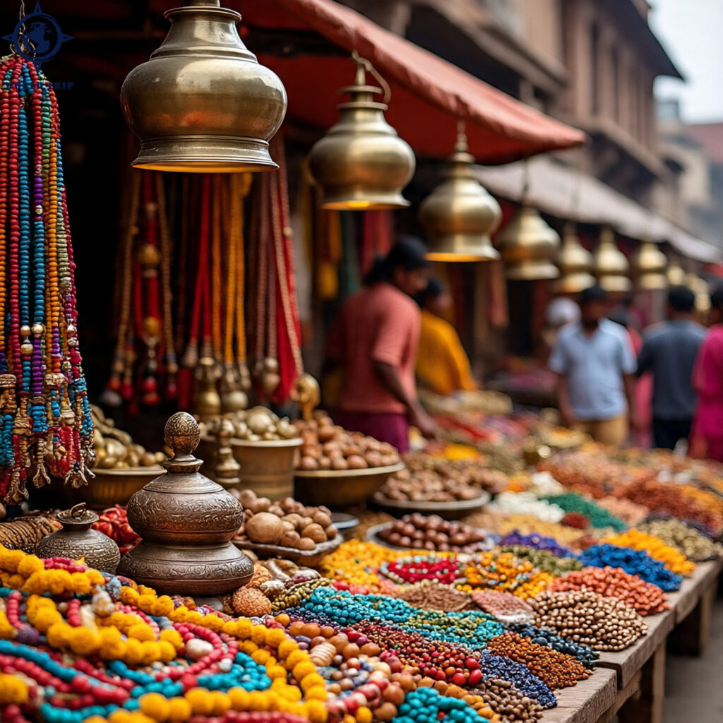 a vibrant varanasi street market scene with