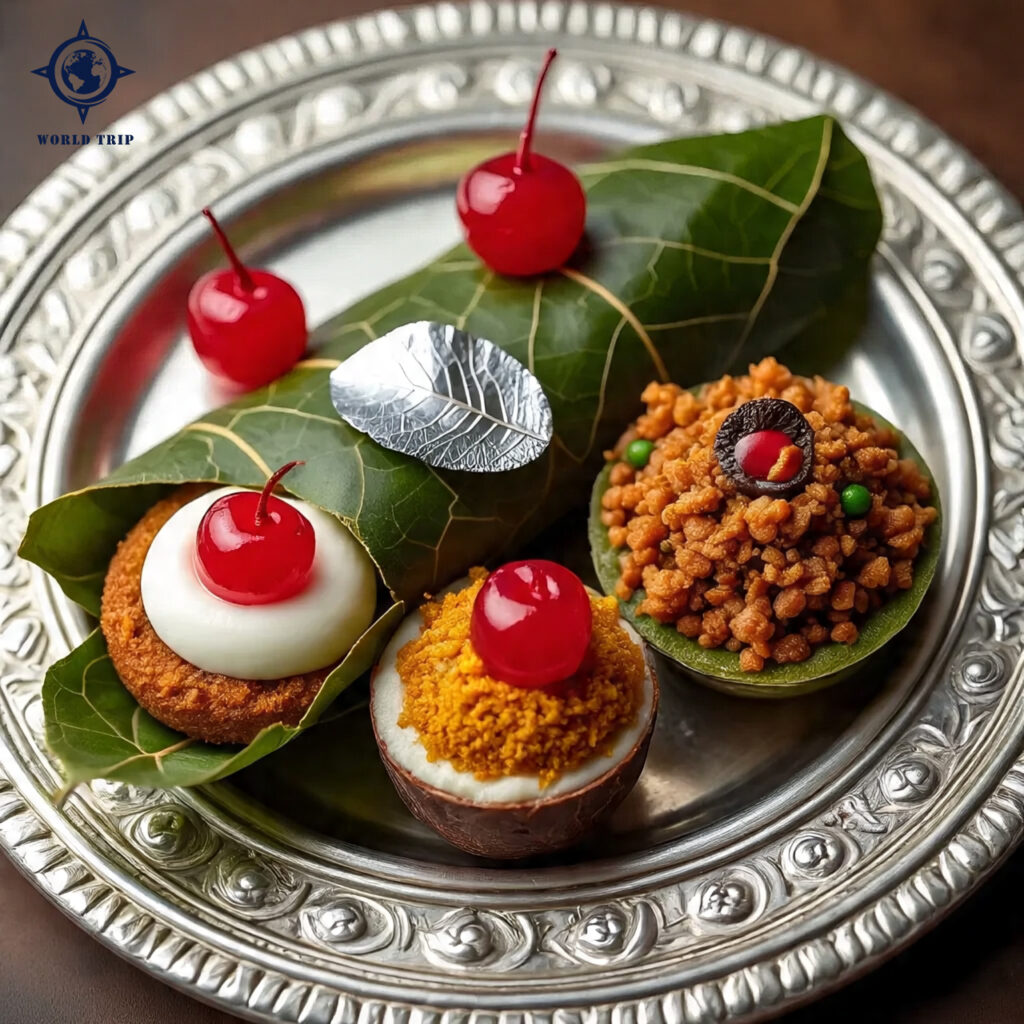 close up of a beautifully decorated banarasi paan
